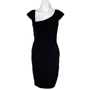Jay Godfrey Black Cocktail Dress, Asymmetrical Neck Cap Sleeves Women's Size 8